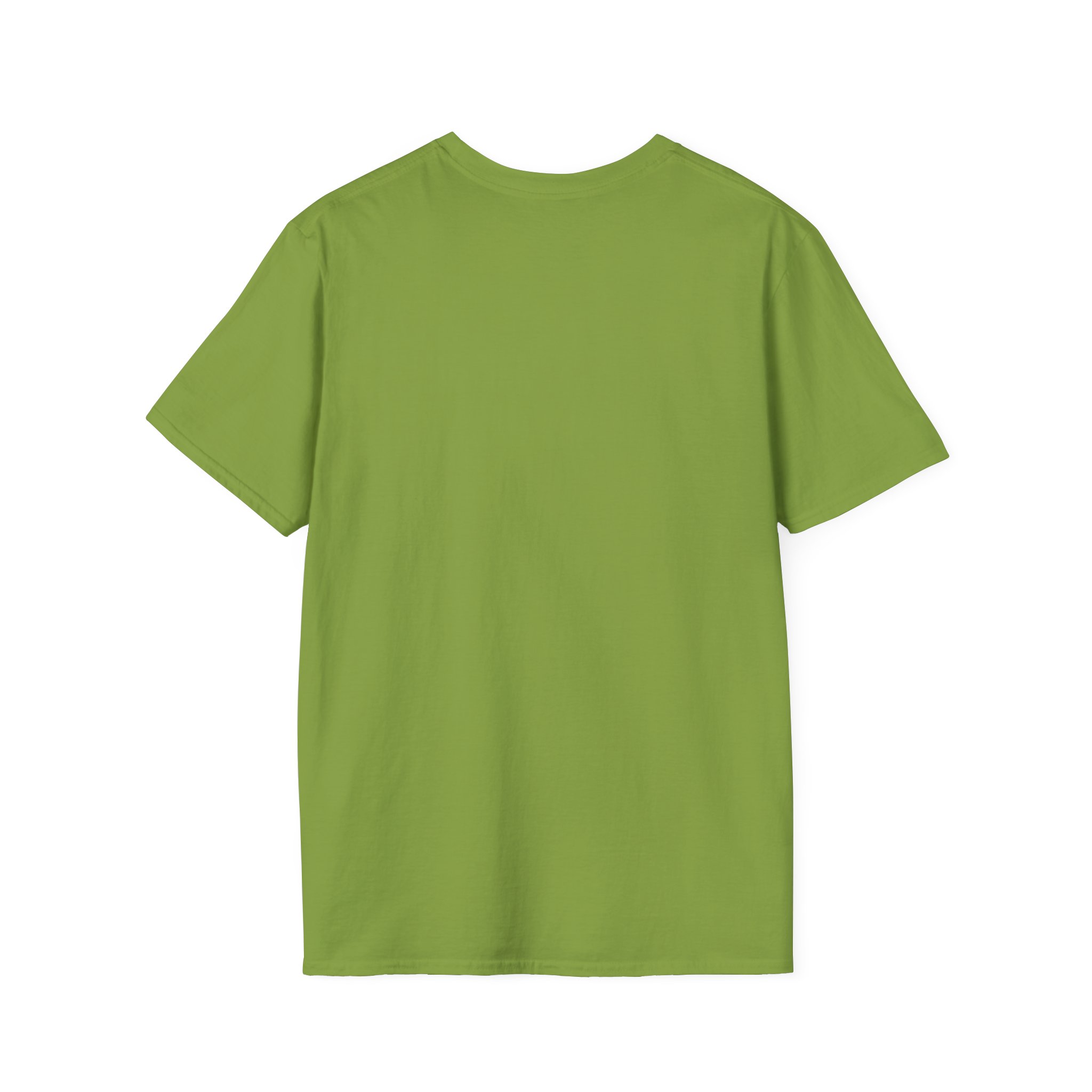 Back view of an olive green t-shirt.